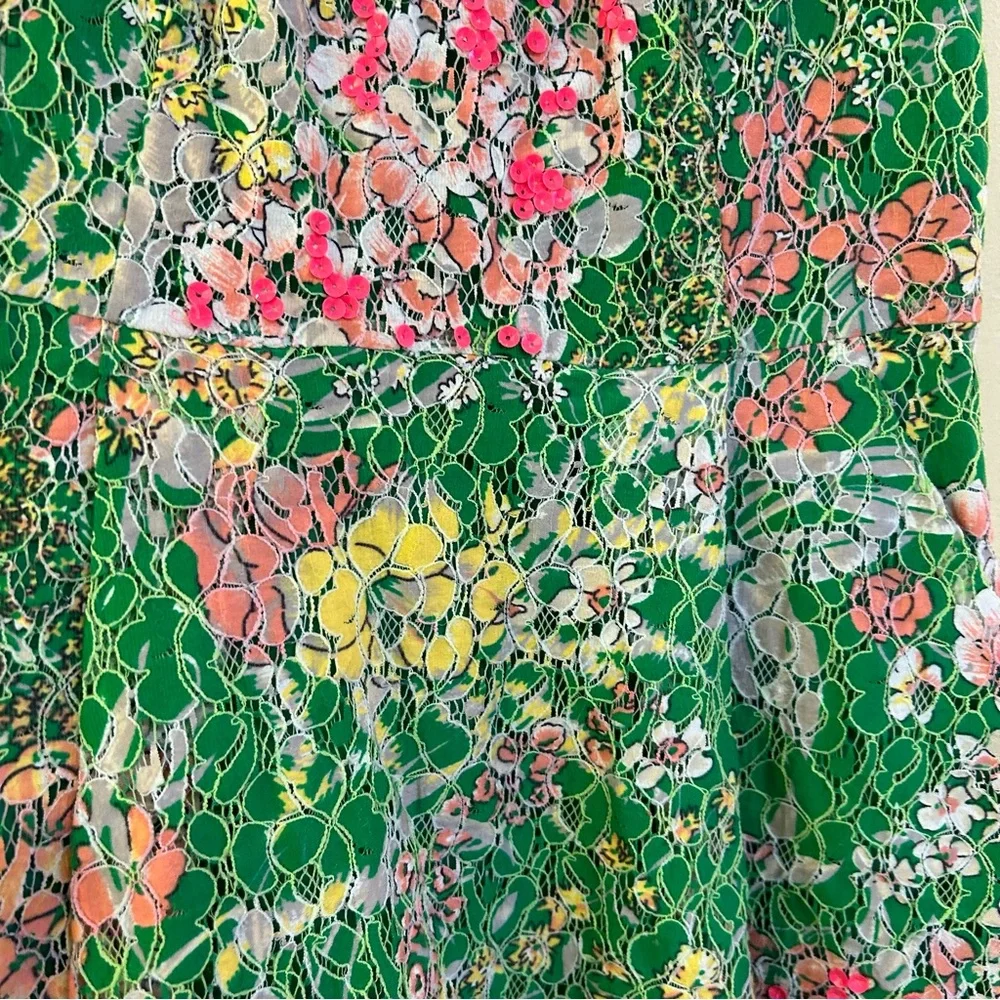 Anthropologie Maeve Dress Verbena Lace Floral Green Sequin Spring Size 2 - Picture 6 of 11
